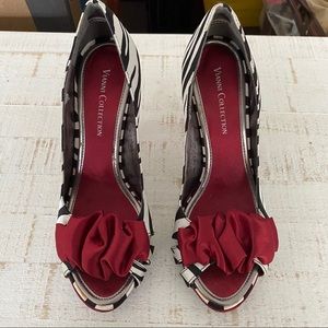 Vianni collection zebra print red heels peep toe